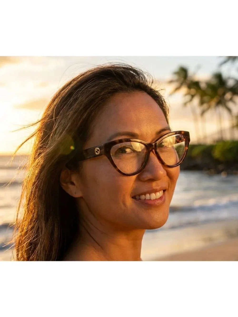 Gucci GG1581O 002 Eyeglasses Havana 55mm Cat Eye Frame